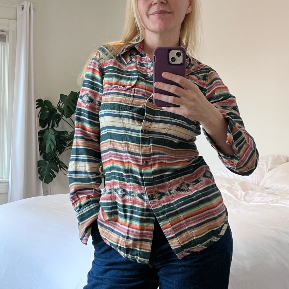 Tasha Polizzi Southwestern Serape Stripe Snap Shirt Small Western Ranch Top